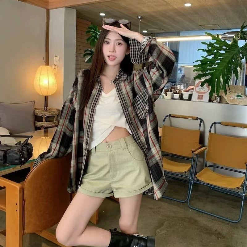 [Original Fabric, Original Craftsmanship] Vintage Long-Sleeved Plaid Shirt Jacket For Women, 2025 Model, Maillard - Image 3